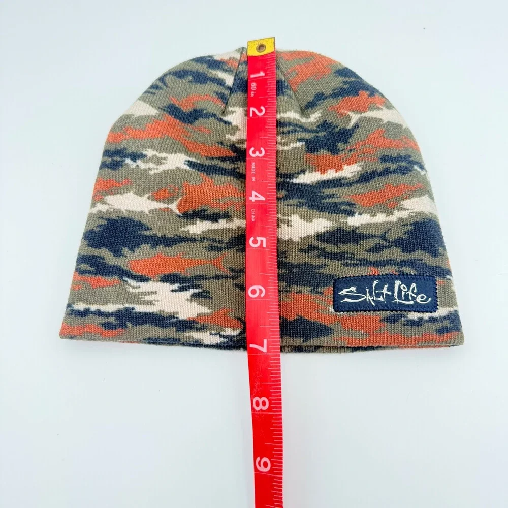 Salt Life Kids Youth Beanie Hat Camo Fish Pattern Knit Skull Cap Orange Green
